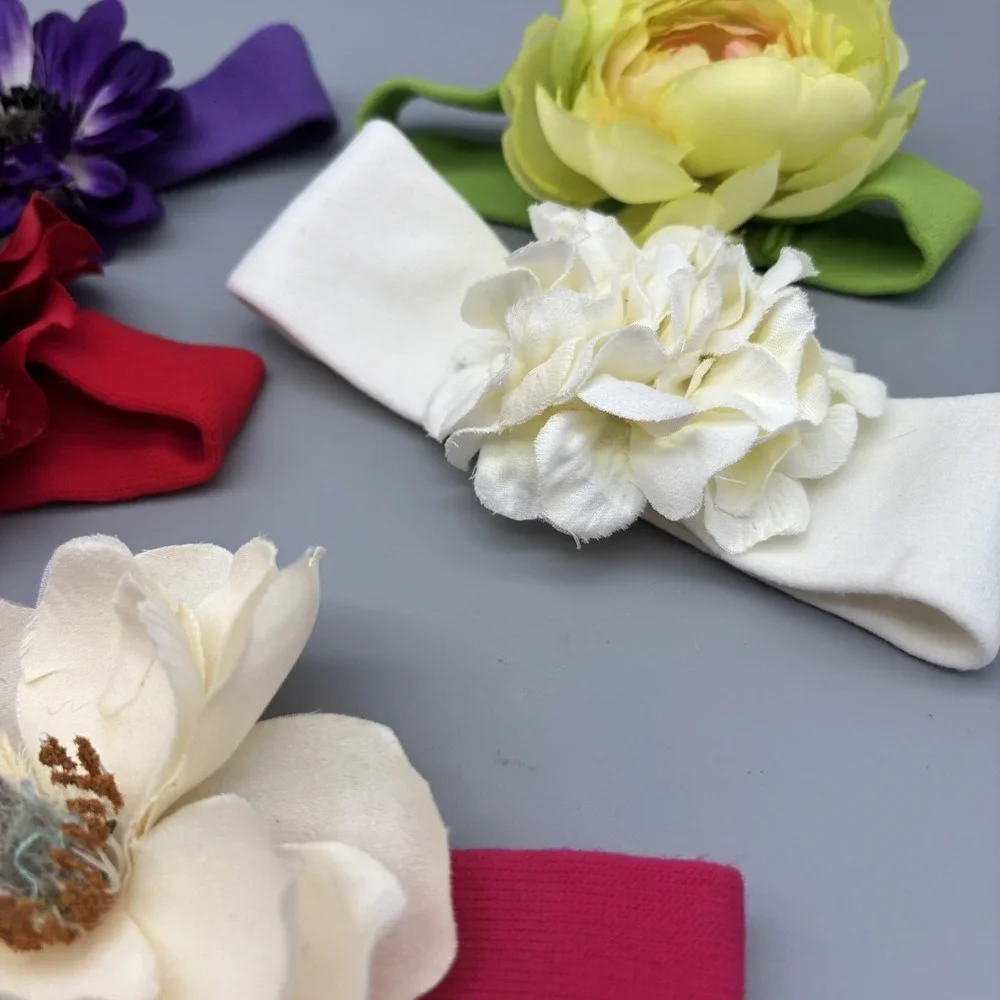 5 Pc. Large Flower Hair Bow on Knit Headband Lot‎ Gift Set Baby Girl